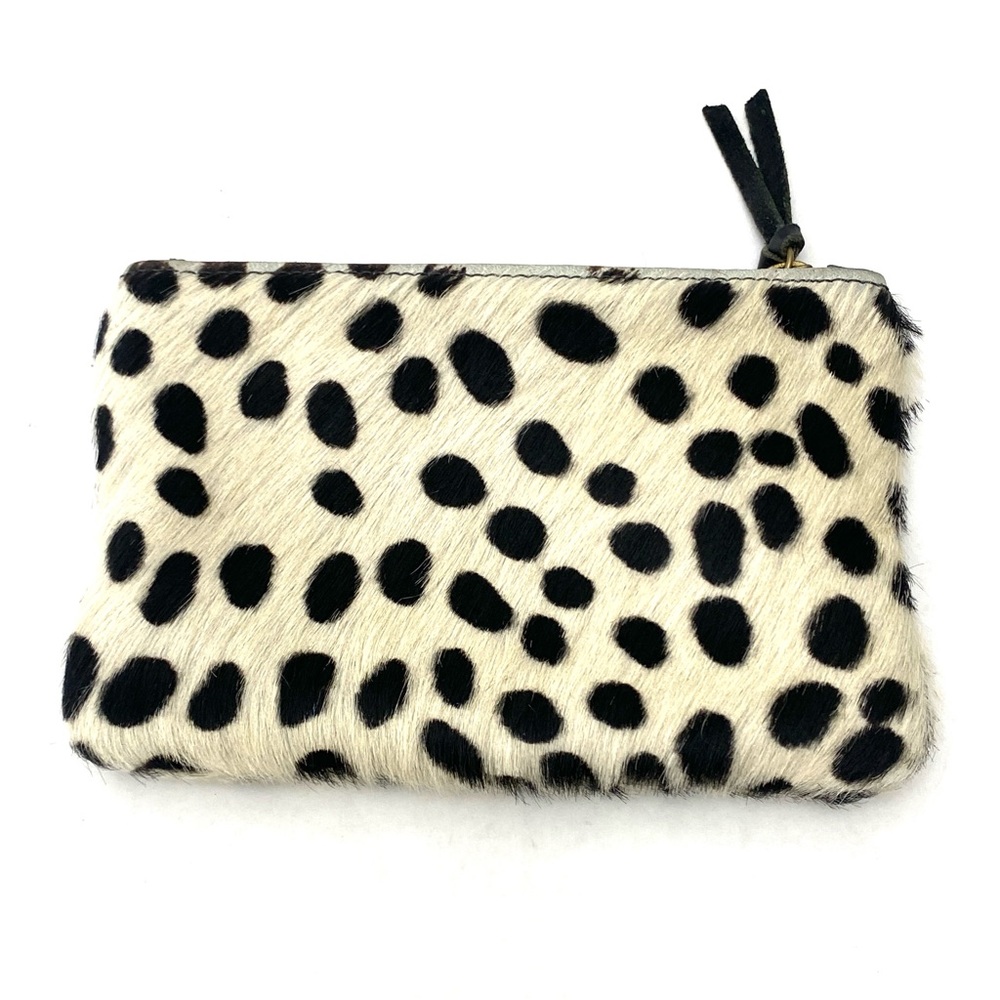 PrimeCut Women's Black Polka Dot Cowhide Mini Clutch Pouch Wallet